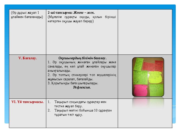 (Әр дұрыс жауап 1 ұпаймен бағаланады) 2-ші тапсырма: Жекпе – жек. (Мұғалім сұрақты оқиды, қолын бірінші көтерген оқушы жауап