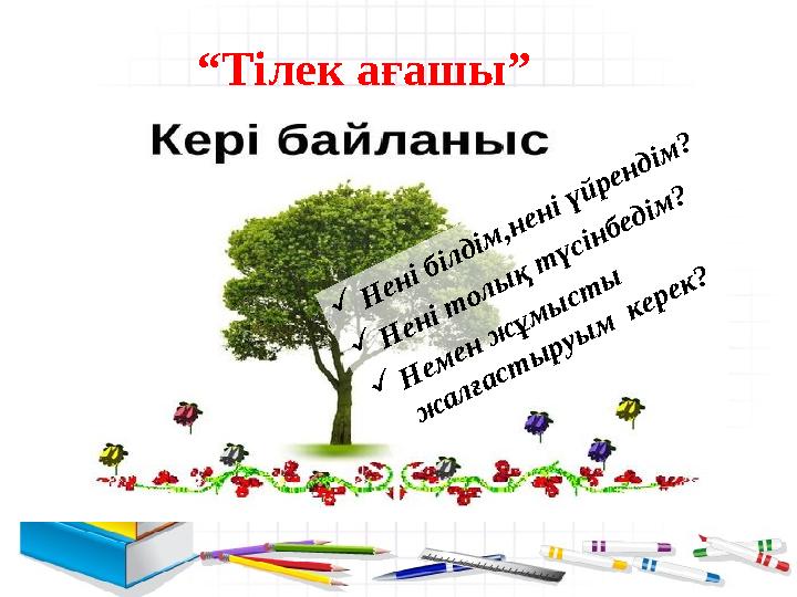 “Тілек ағашы” Н ені білдім,нені үйрендім? Н ені т олық т үсінбедім? Н емен ж ұмыст ы ж алғаст ыруым керек?