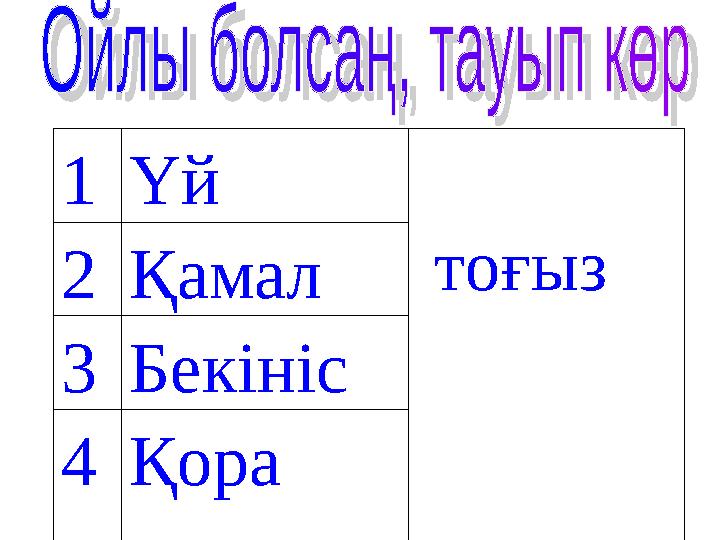 1Үй тоғыз2Қамал 3Бекініс 4Қора