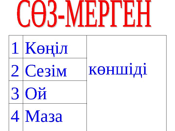1Көңіл көншіді2Сезім 3Ой 4Маза