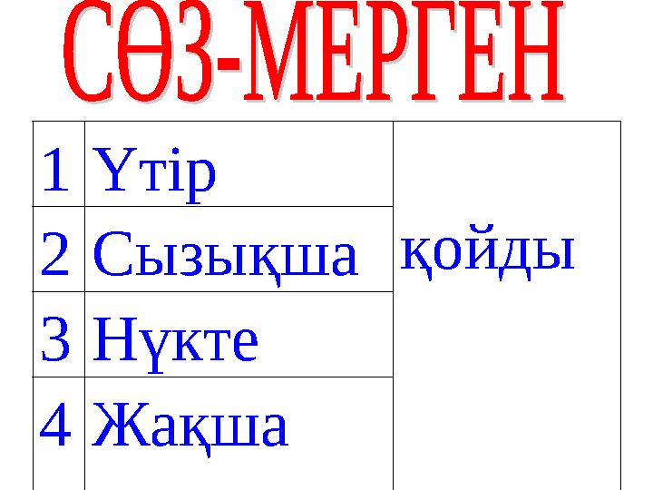 1Үтір қойды2Сызықша 3Нүкте 4Жақша