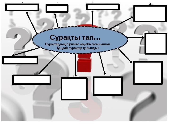 Сұрақты тап… Сұрақтардың бірнеше жауабы ұсынылған . Қандай сұрақтар қойылды? 1 2 3 4 5 6 7 8 9 10
