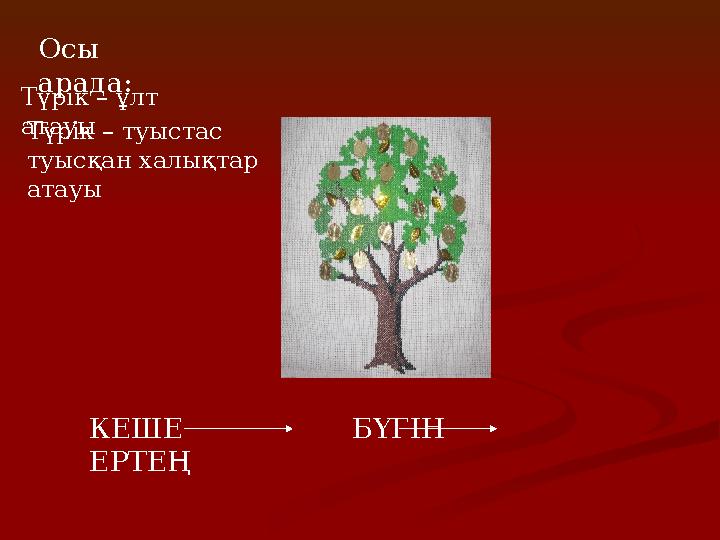 КЕШЕ БҮГІН ЕРТЕҢОсы арада: Түрік – ұлт атауы Түрік – туыстас туысқан халықтар атауы