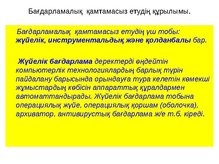 Бағдарламалық қамтамасыз етудің құрылымы. Бағдарламалық қамтамасыз етудің үш тобы: жүйелік, инструментальдық және қолд