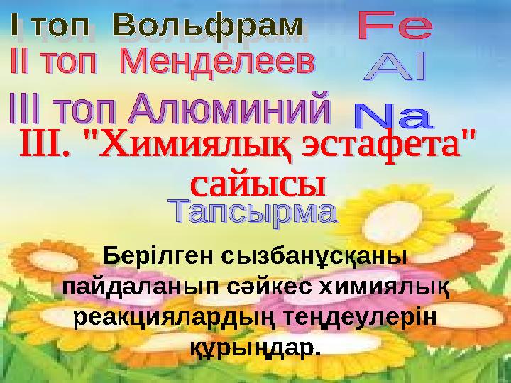 Берілген сызбанұсқаны пайдаланып сәйкес химиялық реакциялардың теңдеулерін құрыңдар.
