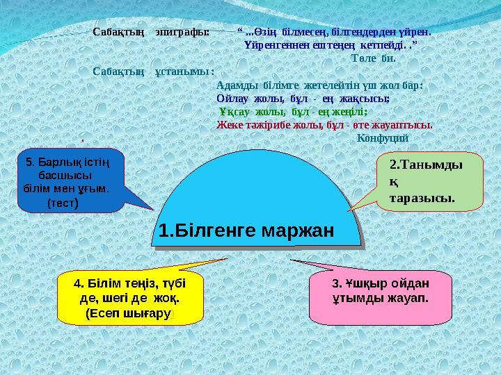 Сабақтың эпиграфы: “ ...Өзің білмесең, білгендерден үйрен.