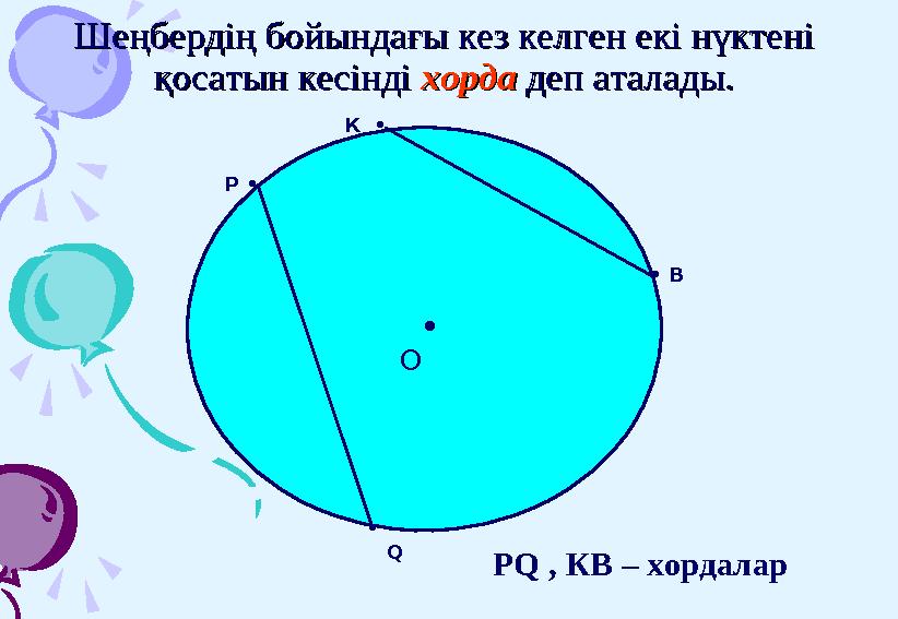 Шеңбердің бойындағы кез келген екі нүктені Шеңбердің бойындағы кез келген екі нүктені қосатын кесінді қосатын кесінді хордахор