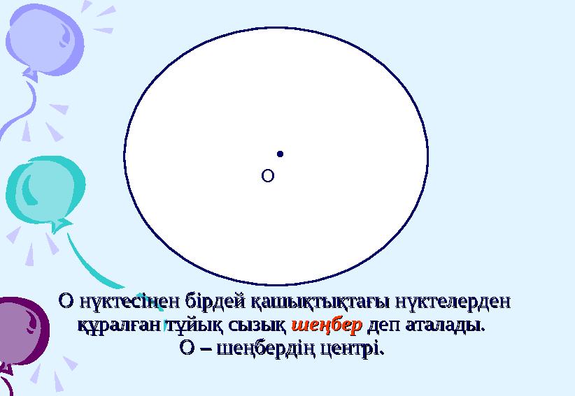 • O О нүктесінен бірдей қашықтықтағы нүктелерден О нүктесінен бірдей қашықтықтағы нүктелерден құралған тұйық сызық