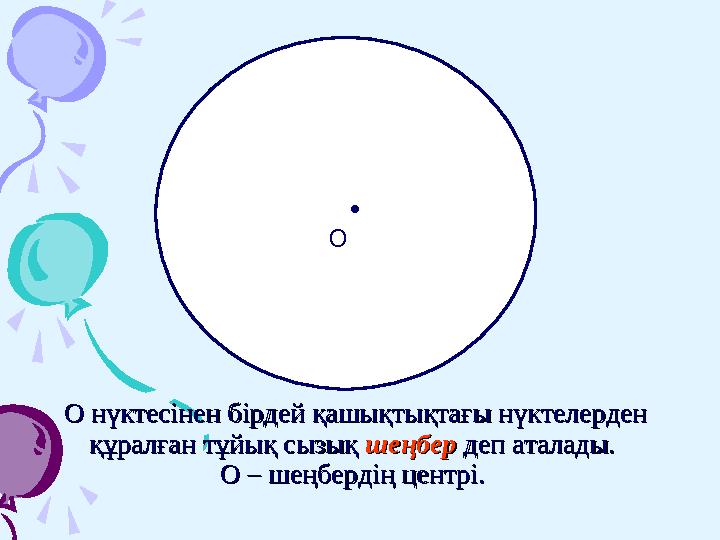 • O О нүктесінен бірдей қашықтықтағы нүктелерден О нүктесінен бірдей қашықтықтағы нүктелерден құралған тұйық сы