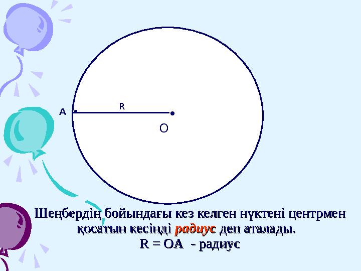 • O А • R Шеңбердің бойындағы кез келген нүктені центрмен Шеңбердің бойындағы кез келген нүктені центрмен қо