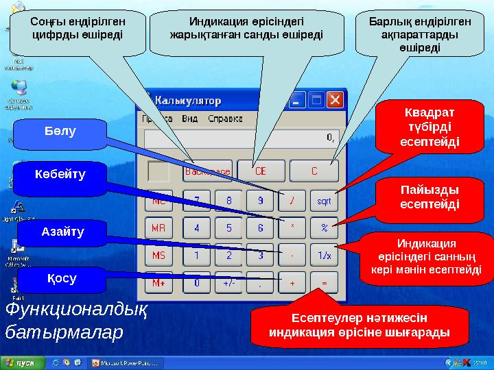 Соңғы ендірілген цифрды өшіреді Индикация өрісіндегі жарықтанған санды өшіреді Барлық ендірілген ақпараттарды өшіреді Бөлу Кв