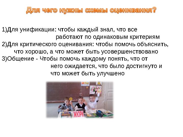 1)Для унификации: чтобы каждый знал, что все работают по одинаковым критериям 2)Для критического оценивания: чтобы помочь объ