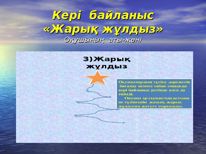 Кері байланысКері байланыс «Жарық жұлдыз»«Жарық жұлдыз» Оқушының аты-жөніОқушының аты-жөні