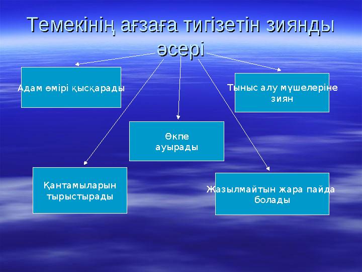 Темекінің ағзаға тигізетін зиянды Темекінің ағзаға тигізетін зиянды әсеріәсері Адам өмірі қысқарады Тыныс алу мүшелеріне зиян Қ