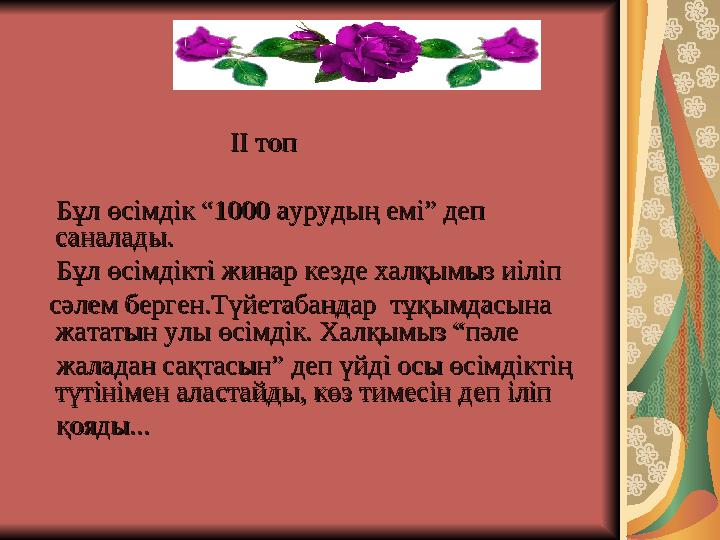 II топII топ Бұл өсімдік “1000 аурудың емі”