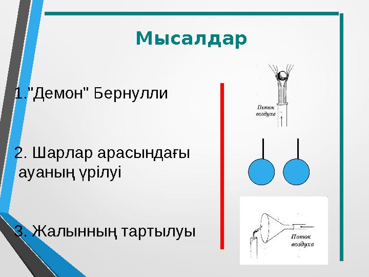 Мысалдар 1."Демон" Бернулли 2. Шарлар арасындағы ауаның үрілуі 3. Жалынның тартылуы