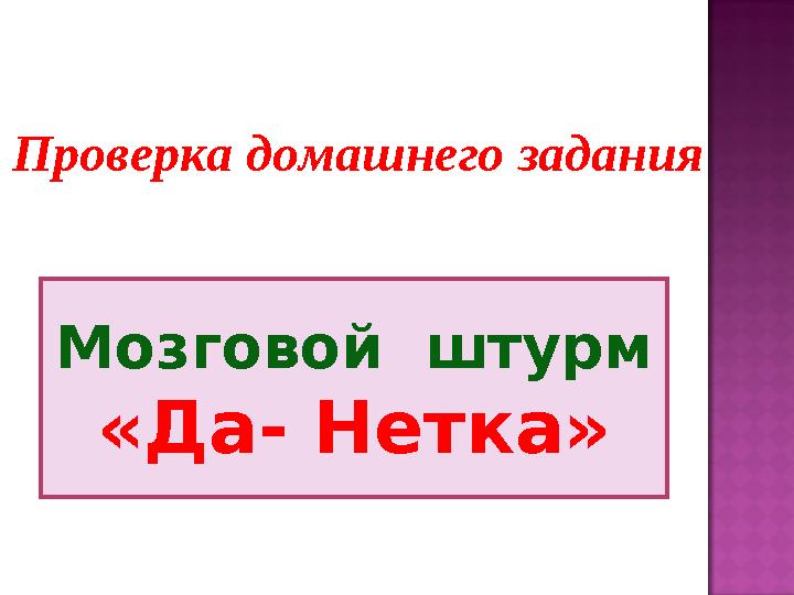 Мозговой штурм «Да- Нетка» Проверка домашнего задания