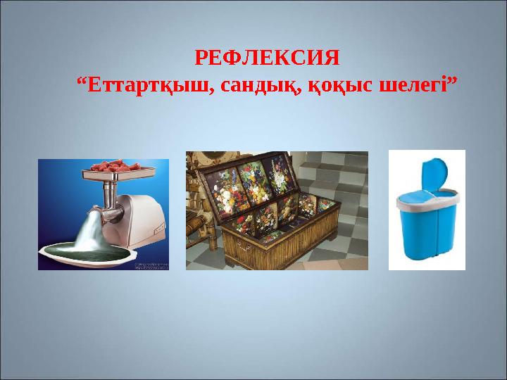 РЕФЛЕКСИЯ “Еттартқыш, сандық, қоқыс шелегі” РЕФЛЕКСИЯ “Еттартқыш, сандық, қоқыс шелегі”
