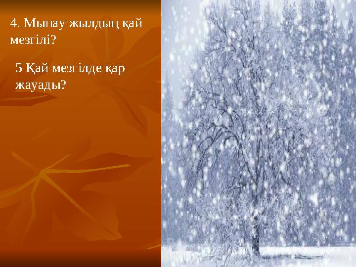 4. Мынау жылдың қай мезгілі? 5 Қай мезгілде қар жауады?