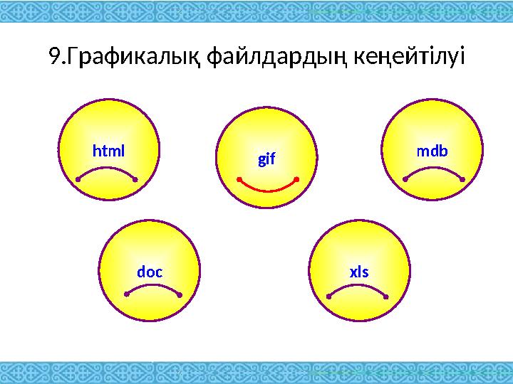 9.Графикалық файлдардың кеңейтілуі html mdb doc xls gif