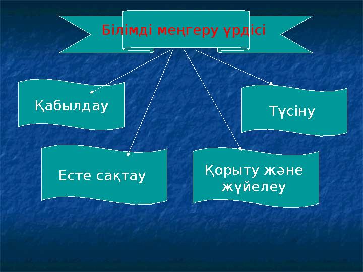 Білімді меңгеру үрдісі Қабылдау Түсіну Есте сақтау Қорыту және жүйелеу