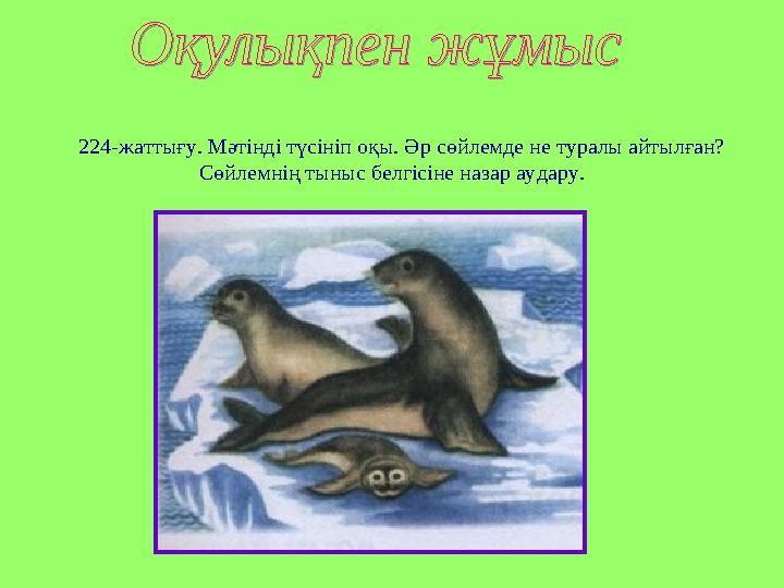 224-жаттығу. Мәтінді түсініп оқы. Әр сөйлемде не туралы айтылған? Сөйлемнің тыныс белгісіне назар аудар