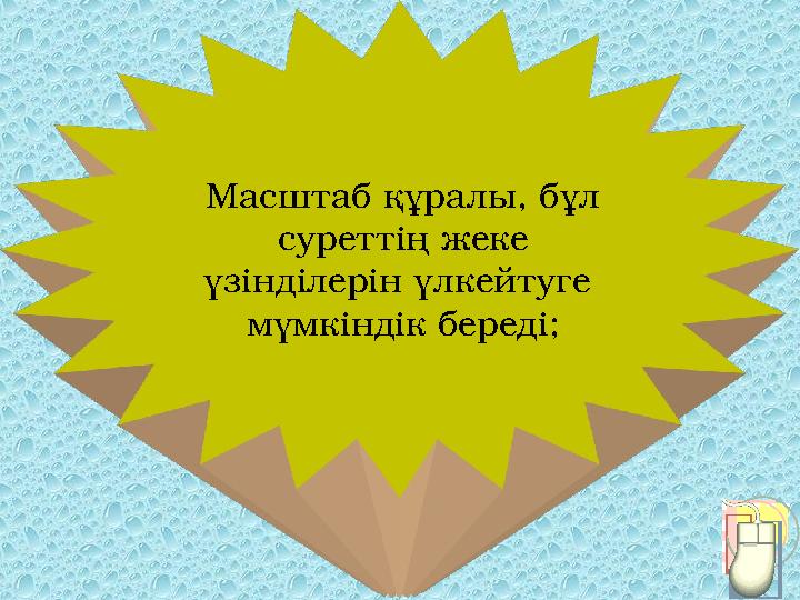 Масштаб құралы, бұл суреттің жеке үзінділерін үлкейтуге мүмкіндік береді;