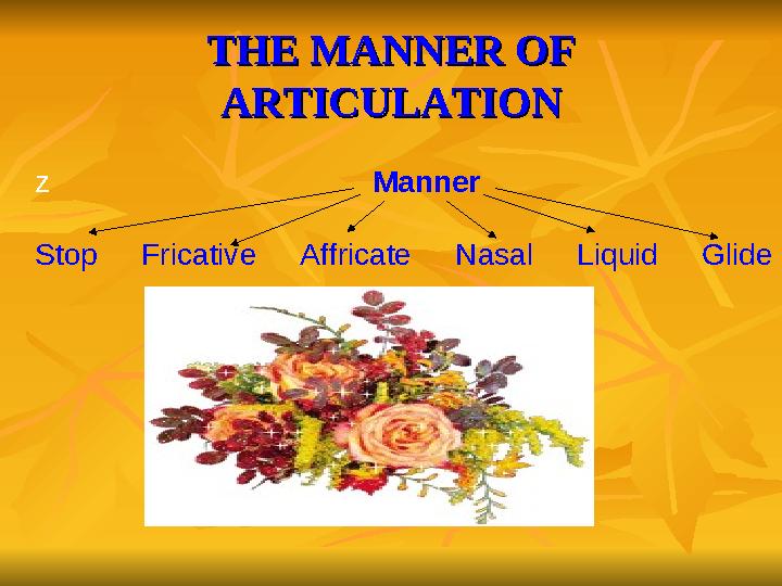 THE MANNER OF THE MANNER OF ARTICULATIONARTICULATION z Manner Stop Fricati