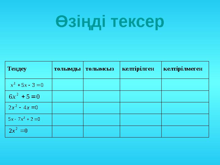 035 2 хх 056 2 х 042 2 хх 0275 2 хх 02 2 х Теңдеу толымдытолымсыз келтірілген келтірілмеген Өзіңді тексер