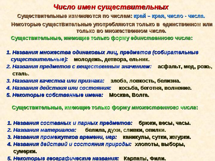 Число имен существительныхЧисло имен существительных Существительные изменяются по числам: Существительные изменяются по числ