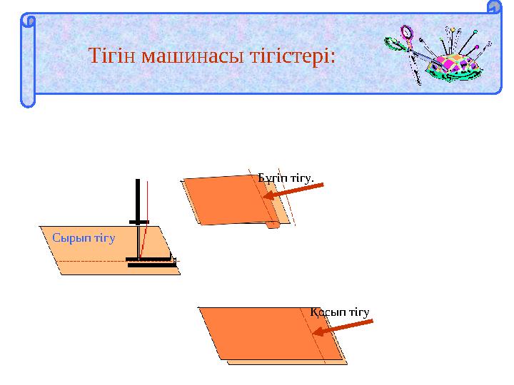 Тігін машинасы тігістері: Сырып тігу Қосып тігуБүгіп тігу.