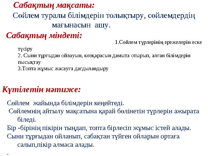 Сабақтың мақсаты: Сабақтың мақсаты: Астана туралы түсініктерін толықтыру Сөйлем туралы білімдерін толықтыру, сөйлемдердің