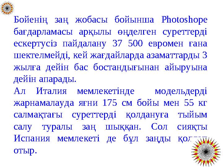 Бойенің заң жобасы бойынша Photoshope бағдарламасы арқылы өңделген суреттерді ескертусіз пайдалану 37 500 евромен