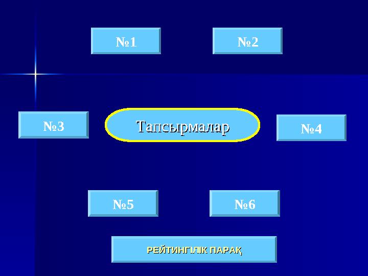 №1 №2 №3 №4 №5 №6 ТапсырмаларТапсырмалар РЕЙТИНГІЛІК ПАРАҚРЕЙТИНГІЛІК ПАРАҚ