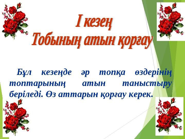 Бұл кезеңде әр топқа өздерінің топтарының атын таныстыру беріледі. Өз аттарын қорғау керек.