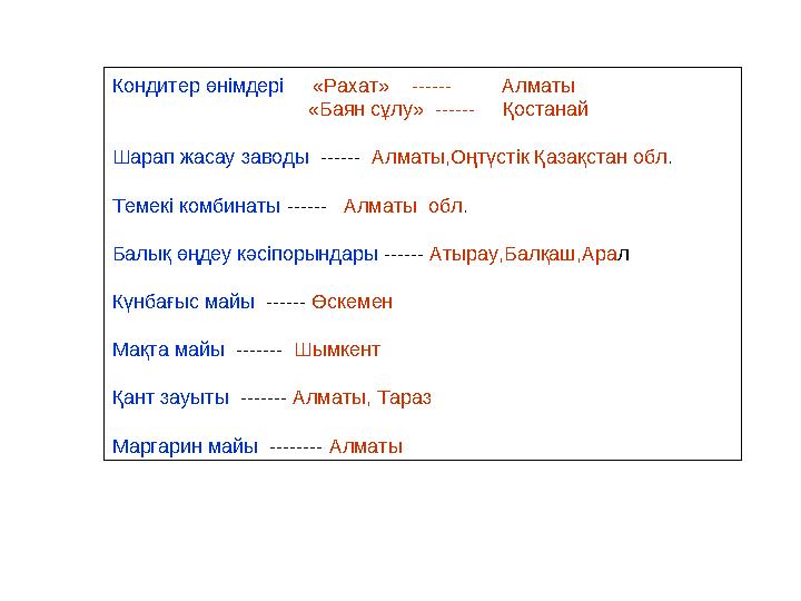 Кондитер өнімдері «Рахат» ------ Алматы «Баян сұлу» ------ Қостанай