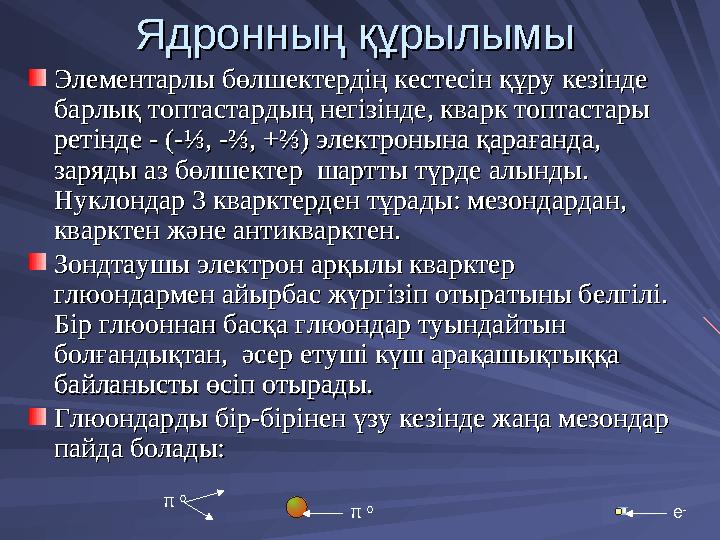 Ядронның құрылымы Ядронның құрылымы Элементарлы бөлшектердің кестесін құру кезінде Элементарлы бөлшектердің кестесін құру кезін