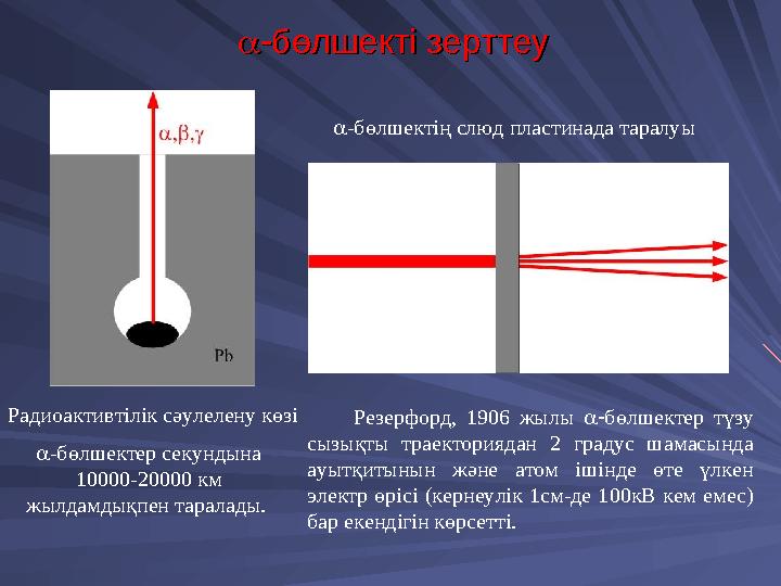 бөлшекті зерттеубөлшекті зерттеу Радиоактивтілік сәулелену көзі -бөлшектер секундына 10000-20000 км жылдамдықпен тара