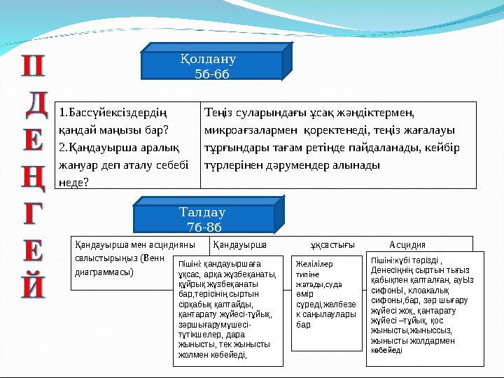 1.Бассүйексіздердің қандай маңызы бар? 2.Қандауырша аралық жануар деп аталу себебі неде? Теңіз суларындағы ұсақ жәндіктермен,