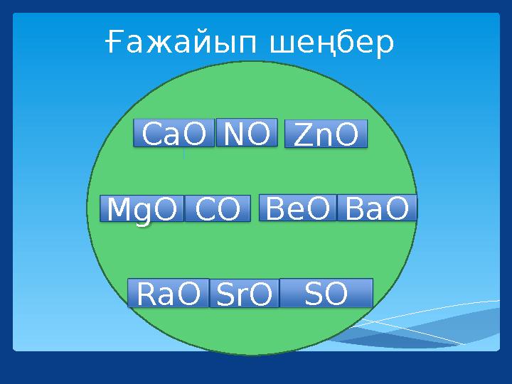 Ғажайып шеңбер BeOBaO SORaO MgO SrO CaO ZnONO CO