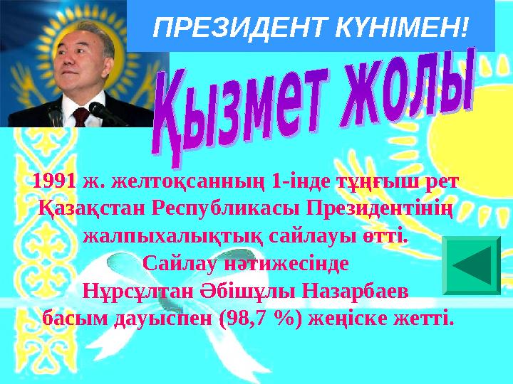 1991 ж. желтоқсанның 1-інде тұңғыш рет Қазақстан Республикасы Президентінің жалпыхалықтық сайлауы өтті. Сайлау нәтижесінде