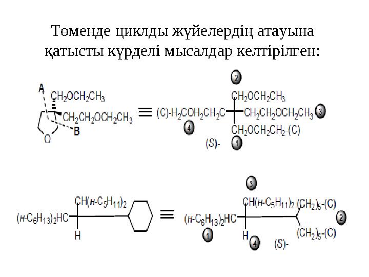 Төменде циклды жүйелердің атауына қатысты күрделі мысалдар келтірілген: