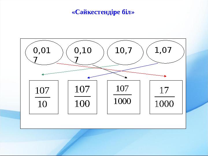«Сәйкестендіре біл» 0,01 7 0,10 7 10,7 1,07 10 107 100 107 1000 107 1000 17