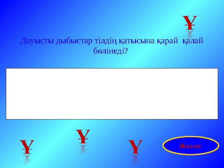 Дауысты дыбыстар тілдің қатысына қарай қалай бөлінеді? Жауап