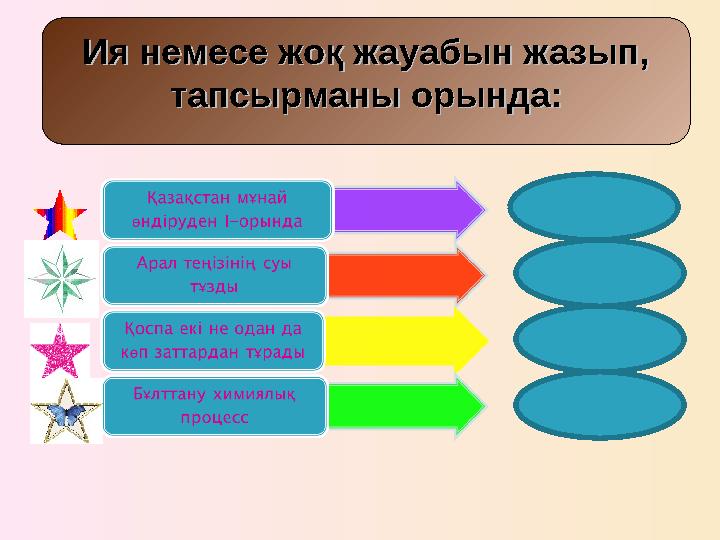 Ия немесе жоқ жауабын жазып, Ия немесе жоқ жауабын жазып, тапсырманы орында:тапсырманы орында: