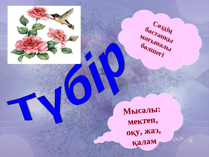 С ө з д ің б а с т а п қ ы м а ғ ы н а л ы б ө л ш е г і Мысалы: мектеп, оқу, жаз, қалам