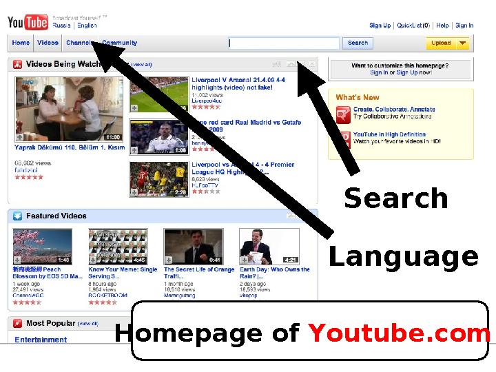 Search Language Homepage of Youtube.com