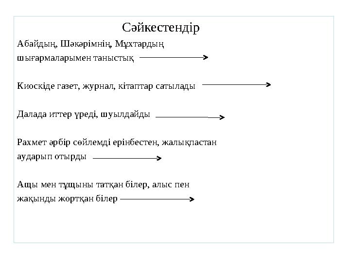 Сәйкестендір Абайдың, Шәкәрімнің, Мұхтардың шығармаларымен таныстық