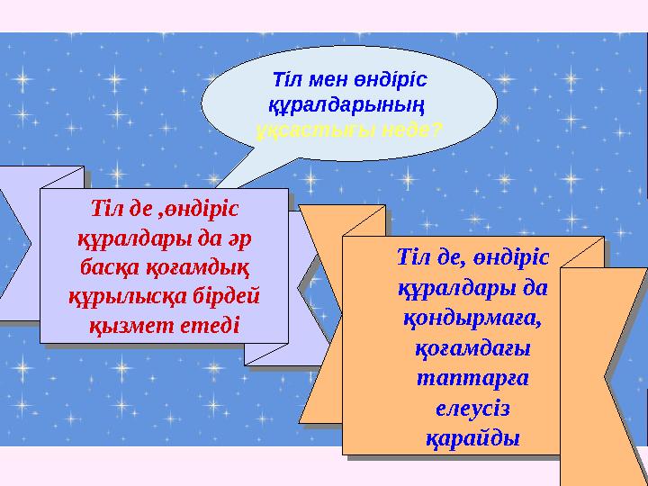 Тіл мен өндіріс құралдарының ұқсастығы неде? Тіл де ,өндіріс құралдары да әр басқа қоғамдық құрылысқа бірдей қызмет етед