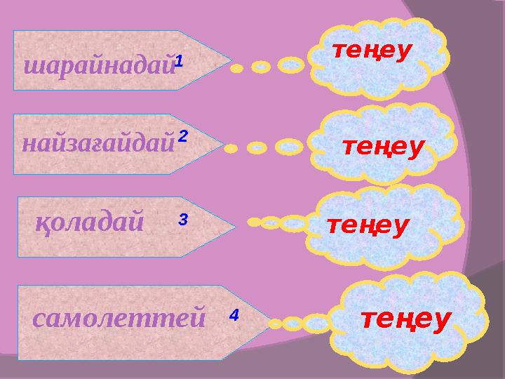 шарайнадай 1 теңеу найзағайдай 2 теңеу қоладай 3 теңеу самолеттей 4 теңеу